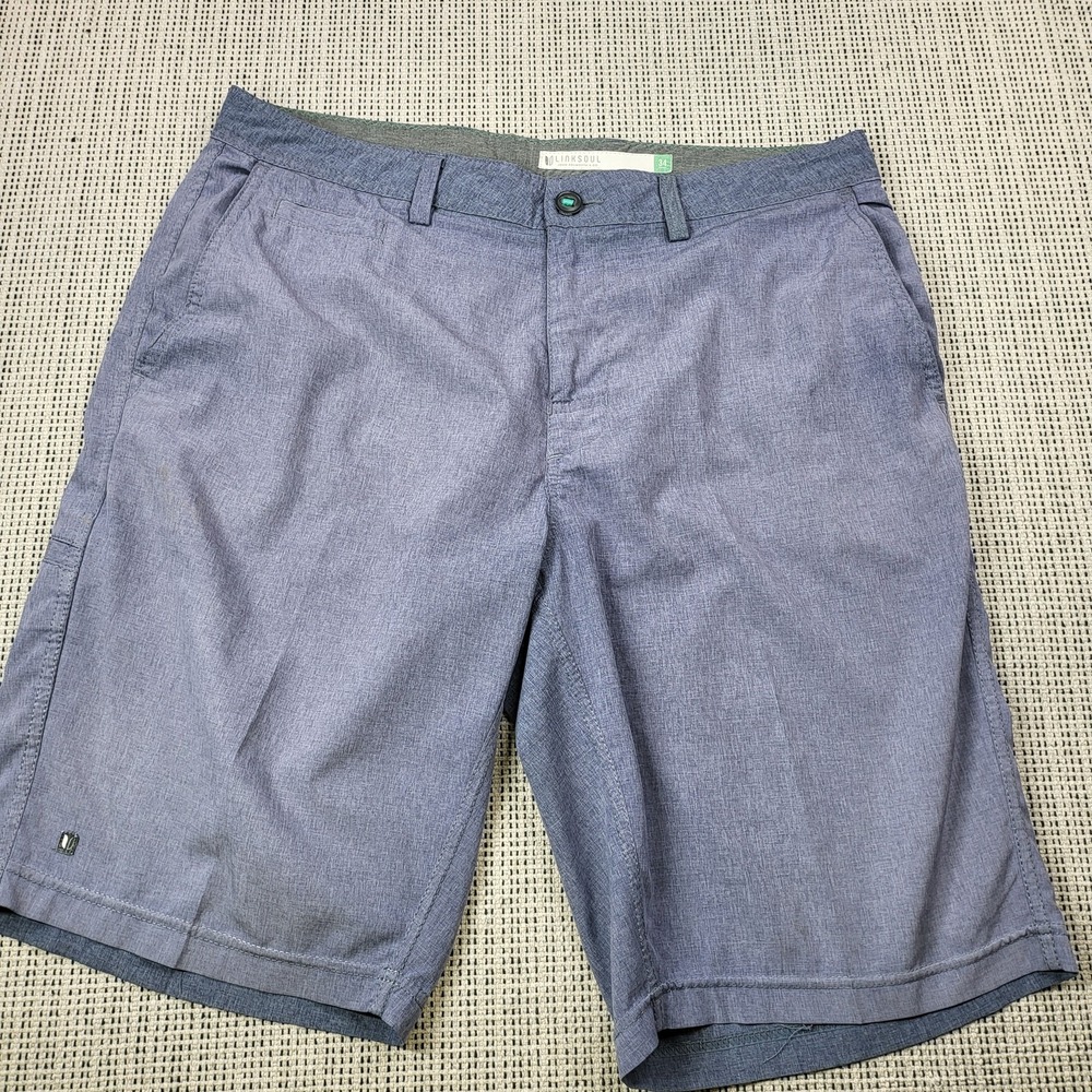 Linksoul Shorts Mens 34‎ Blue Chino Flat Front Golf Casual 11 Inseam Summer
